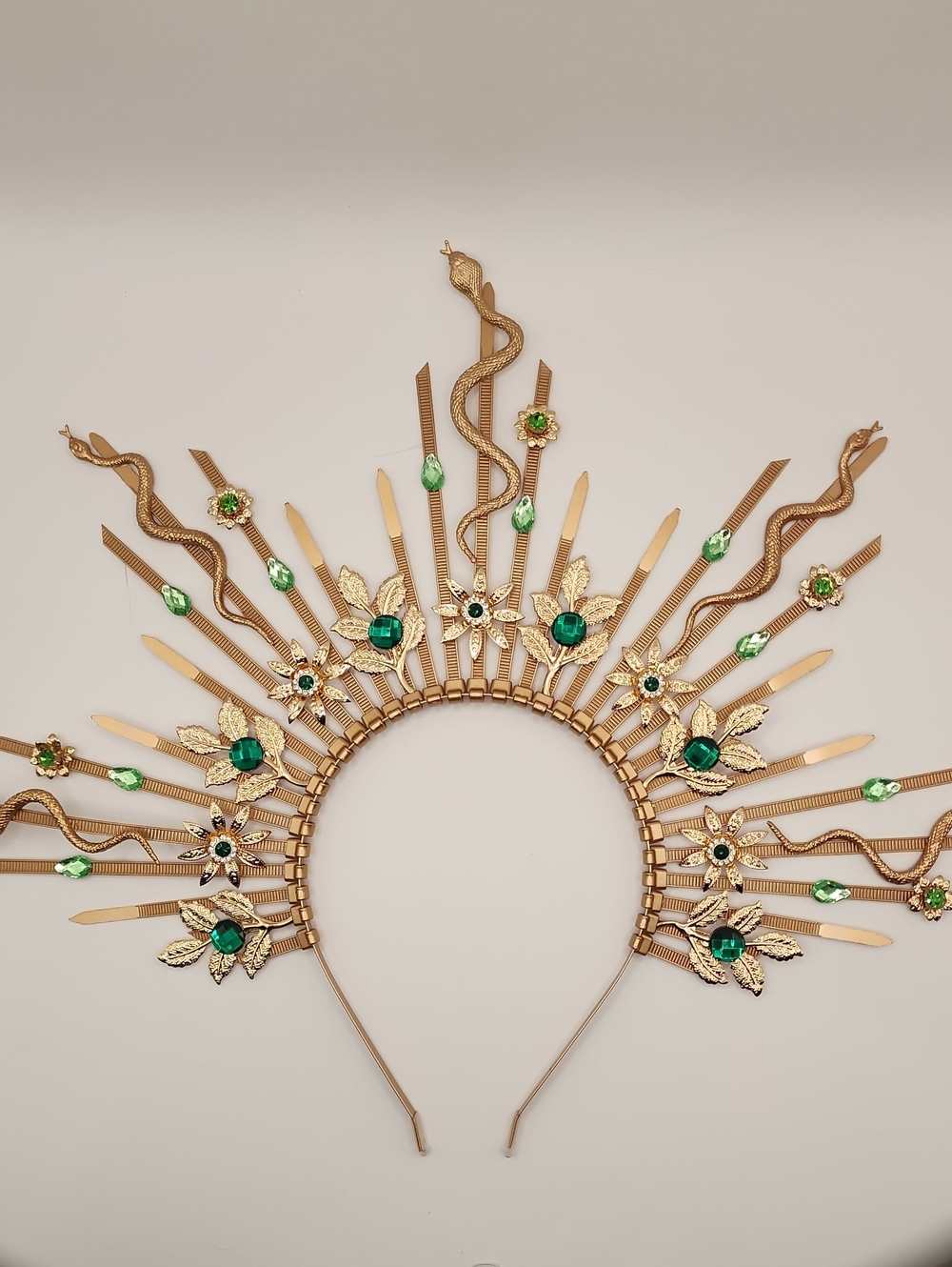 Medusa Gold and Green Gemstone Sunburst Headpiece - Women Accessories
